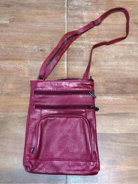 Slim Pebbled Crossbody Bag in Wine Red